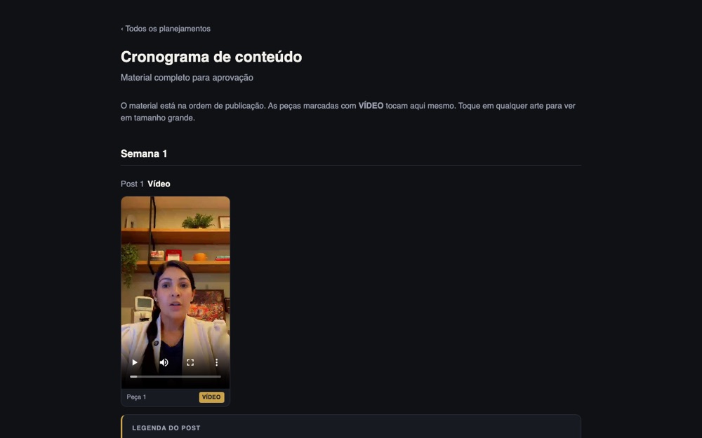 Site de aprovação de cronograma com vídeos