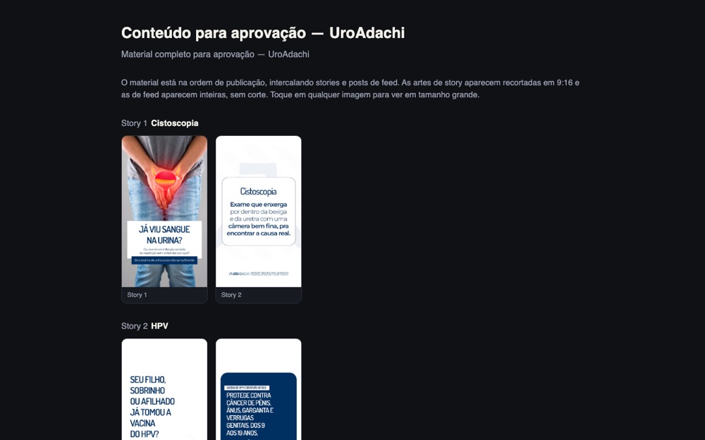 Site de aprovação de stories da UroAdachi